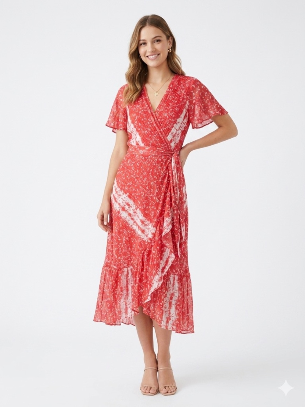 Tanya Taylor Revolve midi dress dark pink/red silk ditzy floral A line Sz 8